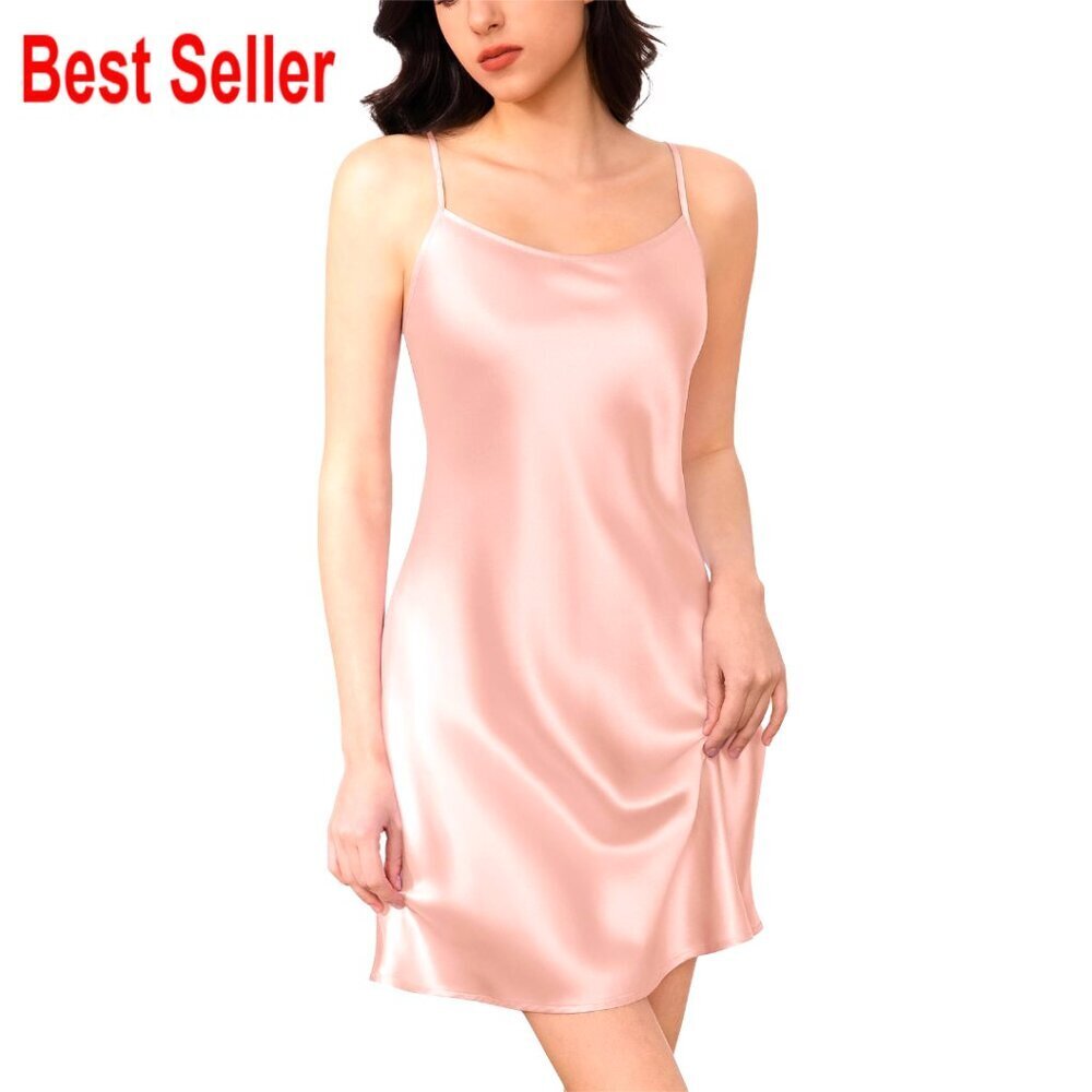 Silk Chemise Nightgown Elegant Spaghetti Strap Sleepwear Slip Dress Luxurious
